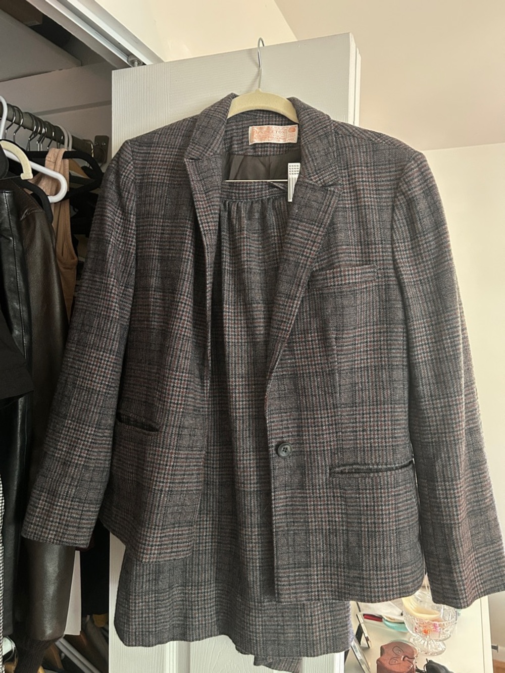 Vintage Pendleton Gray Plaid wool women’s suit-  Blazer and skirt